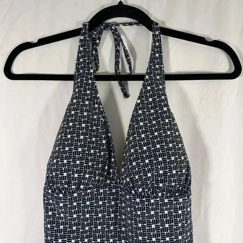 Gap Body Swimsuit Women's Large Top Blue Tie Neck Padded Stretchy Pullover